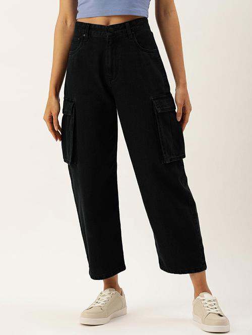 women black solids cargo trousers - 20028267 - Very Small Image - 1