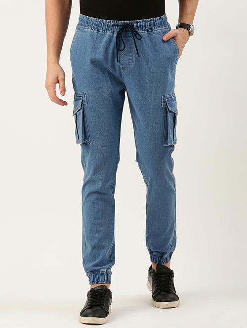 men blue solids regular fit joggers - 20028270 - Very Small Image - 1