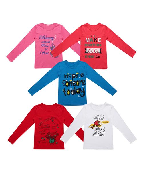 girls pack of 5 printed regular top - 20029369 - Very Small Image - 1