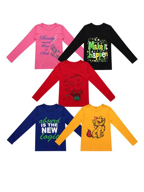 girls pack of 5 printed regular top - 20029396 - Very Small Image - 1