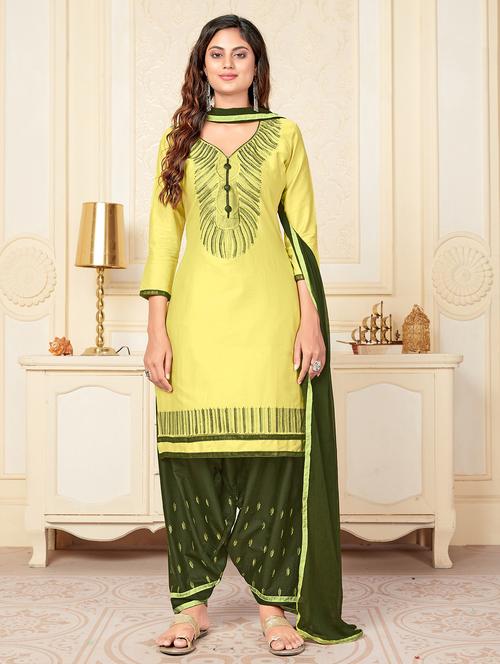 yellow embroidered unstitched salwar suit - 20029497 - Very Small Image - 1
