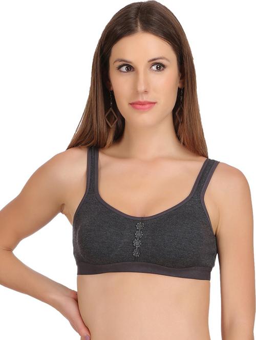 grey cotton blend sports bra - 20030496 - Very Small Image - 1