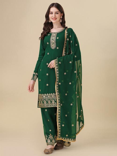 green embroidered semi-stitched suits - 20031319 - Very Small Image - 1
