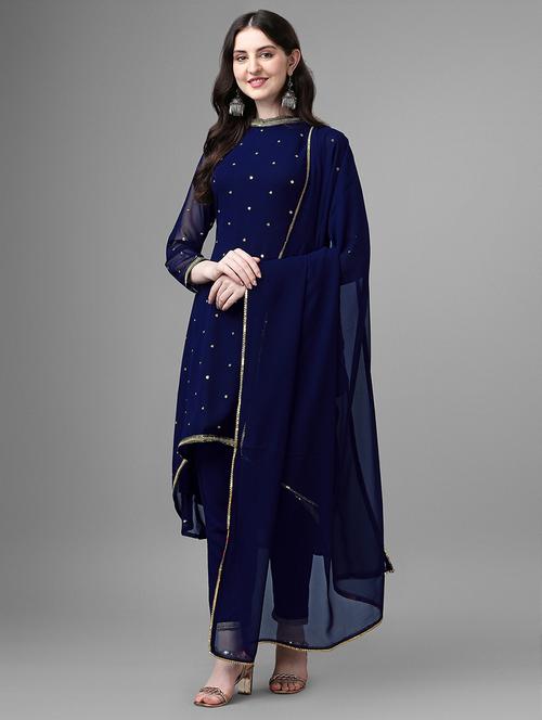 blue self design kurta pant set with dupatta - 20031756 - Very Small Image - 1