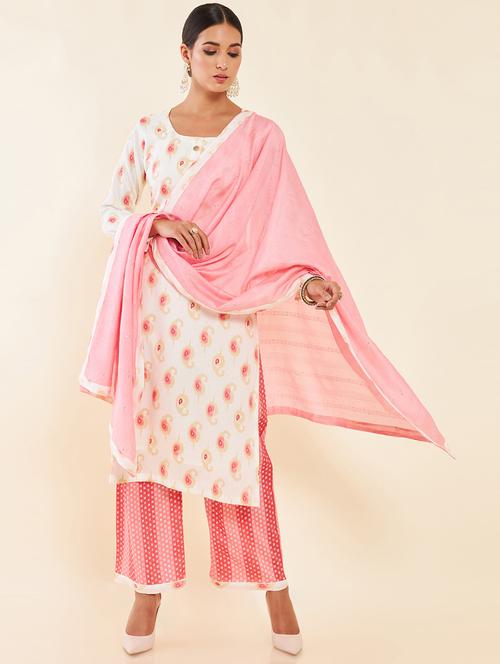pink printed unstitched palazzo suits - 20031819 - Very Small Image - 1