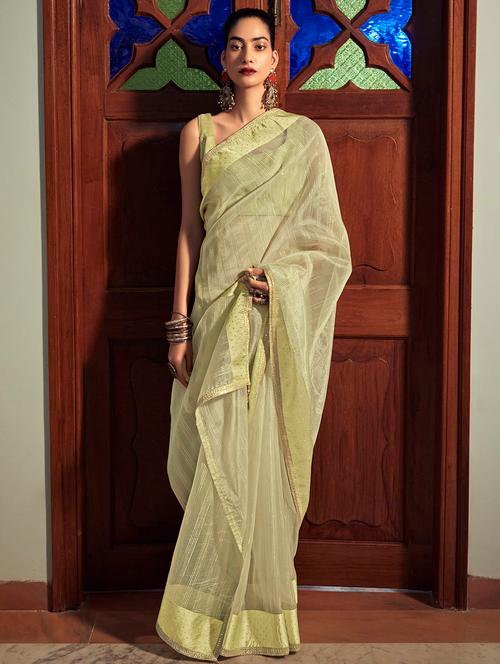 yellow solid woven saree with blouse - 20031914 - Very Small Image - 1