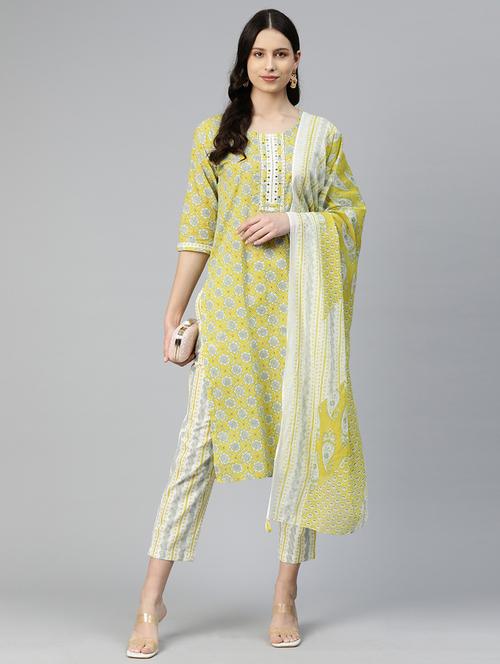 women three quarter sleeve kurta pant with dupatta set - 20032033 - Very Small Image - 1