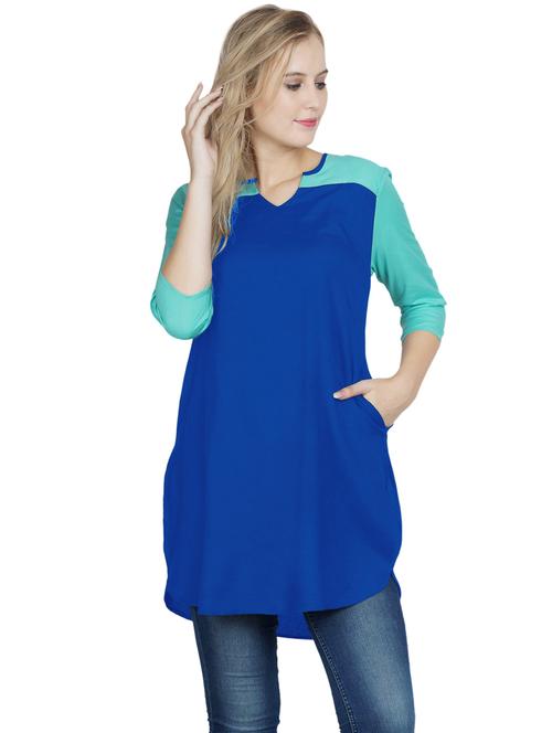 blue self design a-line kurti - 20032618 - Very Small Image - 1