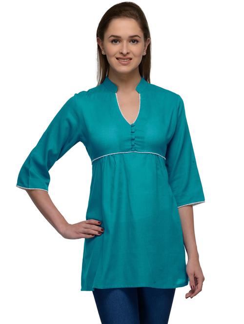 teal mandarin neck a-line tunic - 20032647 - Very Small Image - 1