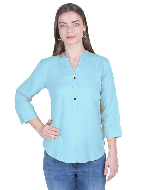 blue solid mandarin neck regular tunic - 20032845 - Very Small Image - 1