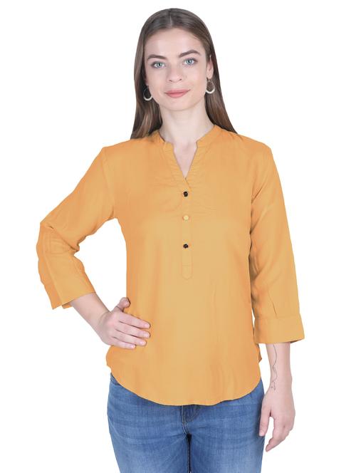 orange solid mandarin neck regular tunic - 20032853 - Very Small Image - 1