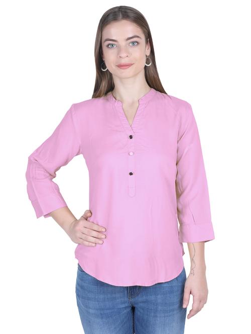 lavender solid mandarin neck regular tunic - 20032859 - Very Small Image - 1