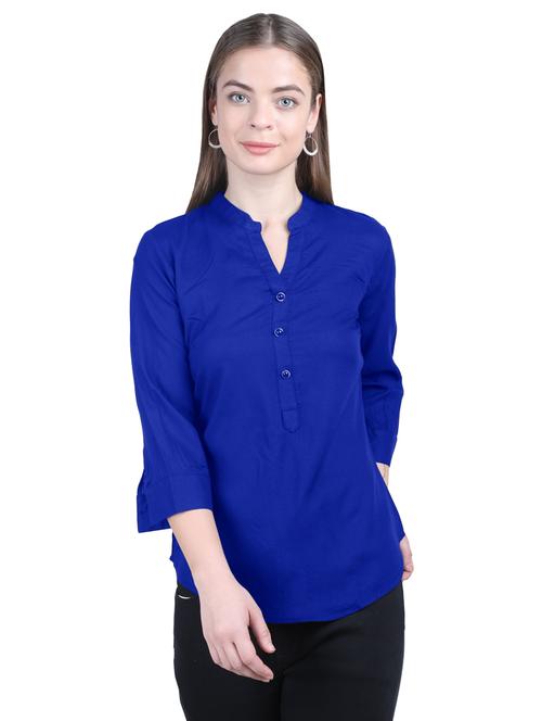 blue cotton blend aline tunic - 20032905 - Very Small Image - 1