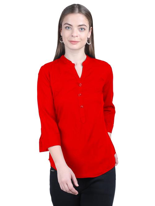 mandarin neck solid a-line tunic - 20032907 - Very Small Image - 1