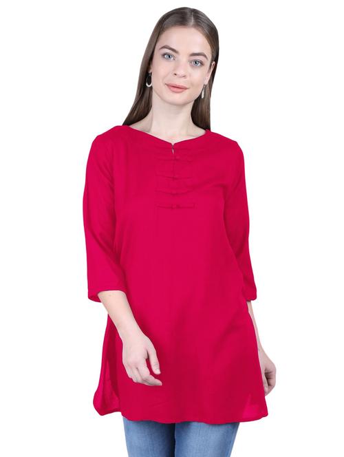 pink solid three quarter sleeves a-line tunic - 20032921 - Very Small Image - 1