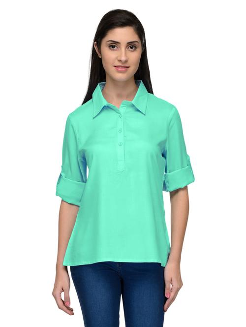 green cotton blend aline tunic - 20032979 - Very Small Image - 1