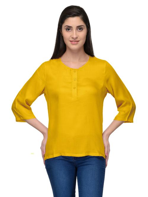 yellow cotton blend aline tunic - 20032986 - Very Small Image - 1