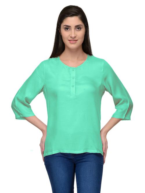green cotton blend aline tunic - 20032991 - Very Small Image - 1