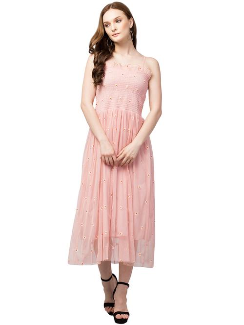 pink smocked embroidered fit & flare dress - 20033056 - Very Small Image - 1