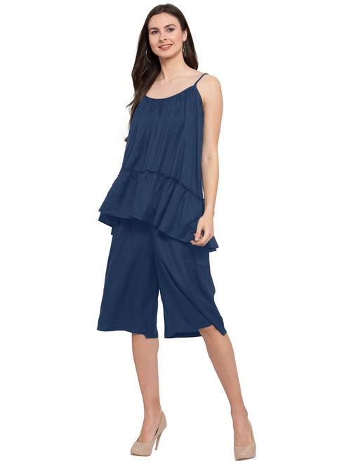 round neck solid nightwear capri set - 20033374 - Very Small Image - 1