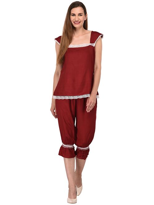lace detailed solid nightwear capri set - 20033420 - Very Small Image - 1