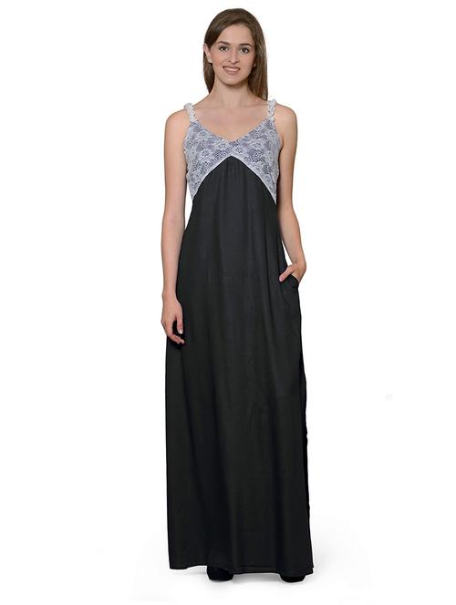 v-neck solid nighty - 20033422 - Very Small Image - 1