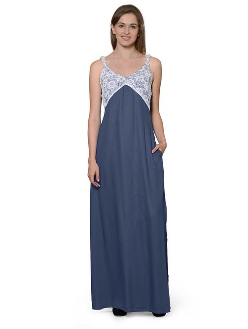 v-neck solid nighty - 20033424 - Very Small Image - 1