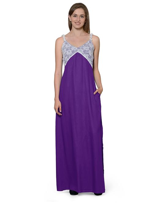 v-neck solid nighty - 20033427 - Very Small Image - 1