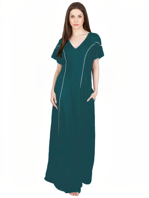 v-neck solid nighty - 20033478 - Very Small Image - 1