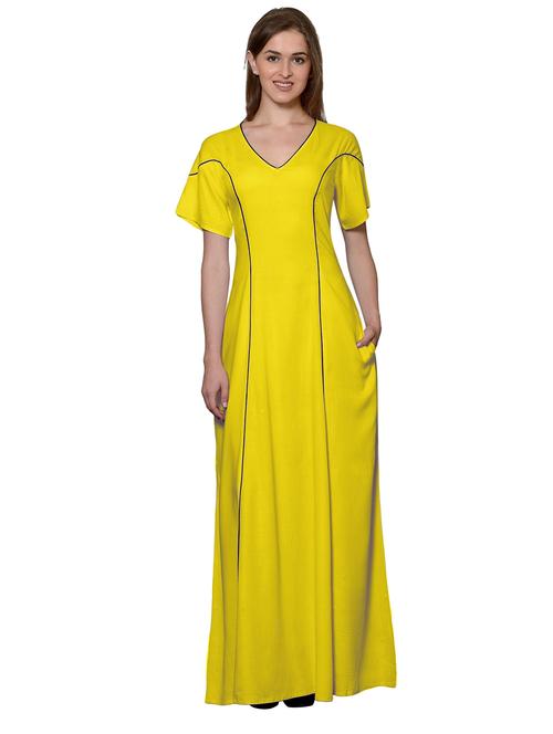 v neck yellow cotton blend nighty - 20033488 - Very Small Image - 1