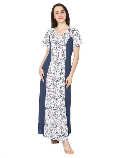 v-neck printed nighty - 20033492 - Very Small Image - 1