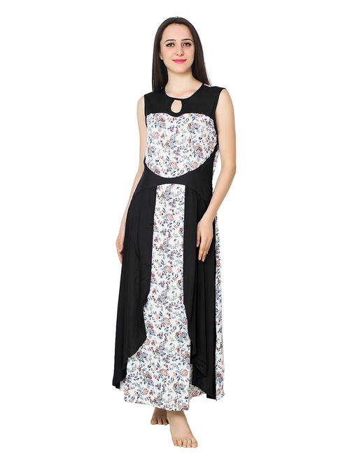 round neck printed nighty - 20033529 - Very Small Image - 1