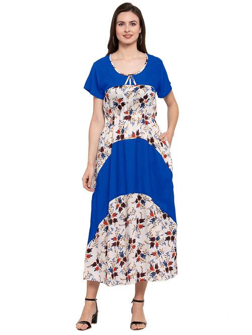blue floral cotton blend nighty - 20033558 - Very Small Image - 1