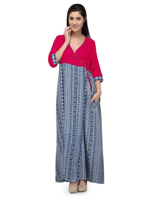 red printed cotton blend nighty - 20033565 - Very Small Image - 1