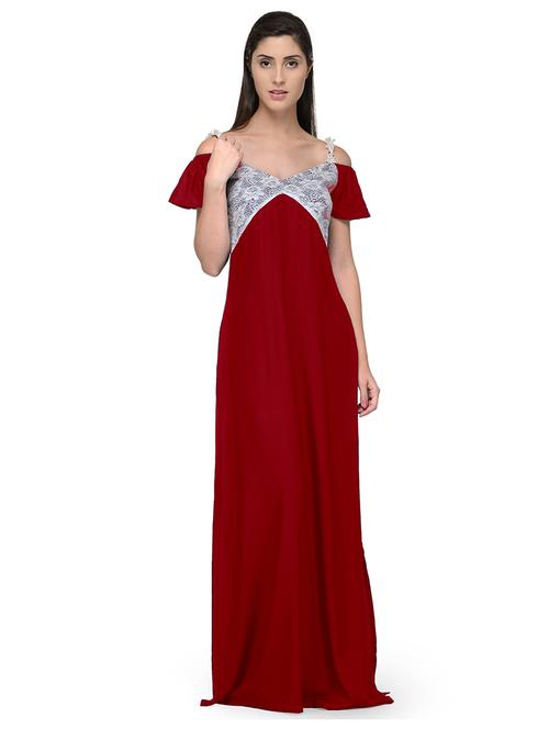 v-neck solid nighty - 20033584 - Very Small Image - 1