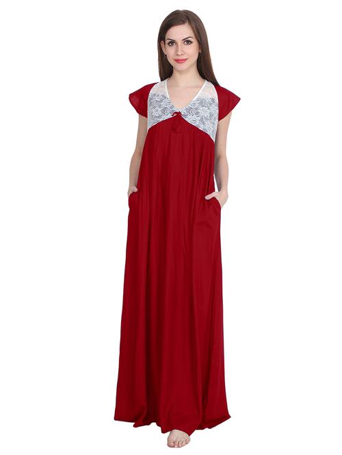 v-neck solid nighty - 20033602 - Very Small Image - 1
