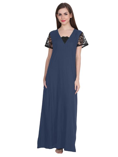 v-neck neck solid nighty - 20033622 - Very Small Image - 1
