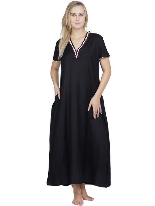 v-neck solid nighty - 20033657 - Very Small Image - 1