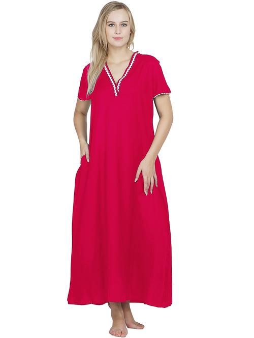 v-neck solid nighty - 20033665 - Very Small Image - 1