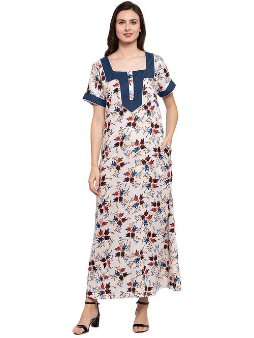 square neck printed nighty - 20033705 - Very Small Image - 1