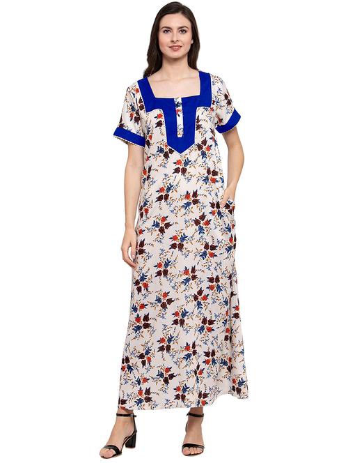 square neck printed nighty - 20033707 - Very Small Image - 1