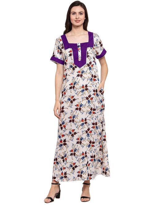 square neck printed nighty - 20033708 - Very Small Image - 1