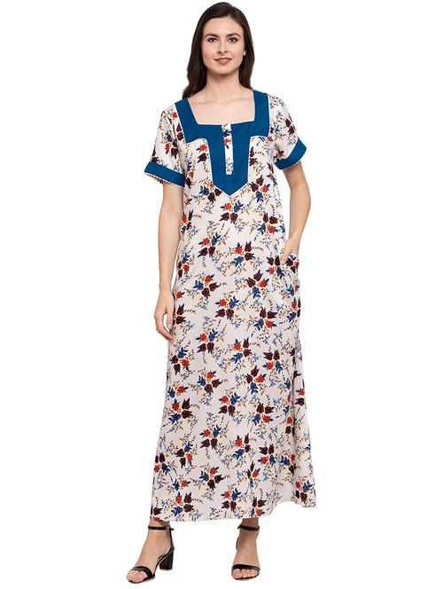 cream square neck printed nighty - 20033712 - Very Small Image - 1