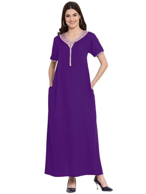 v-neck solid nighty - 20033727 - Very Small Image - 1