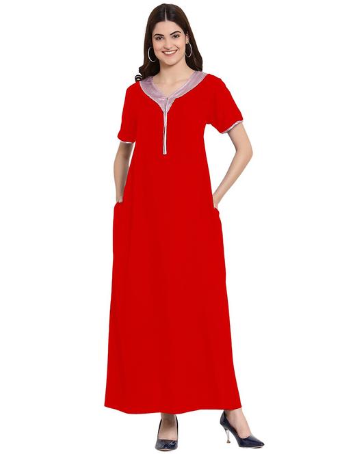 v-neck solid nighty - 20033728 - Very Small Image - 1