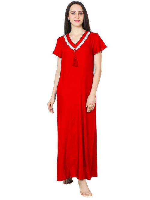 lace detailed v-neck solid nighty - 20033812 - Very Small Image - 1