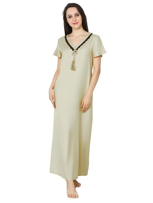 v neck solids nighty - 20033821 - Very Small Image - 1