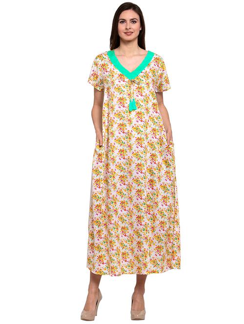 v neck printed nighty - 20033833 - Very Small Image - 1