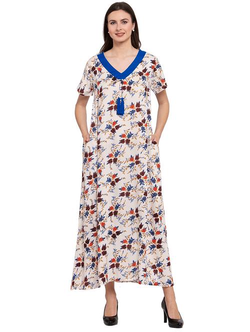 v neck florals printed nighty - 20033843 - Very Small Image - 1
