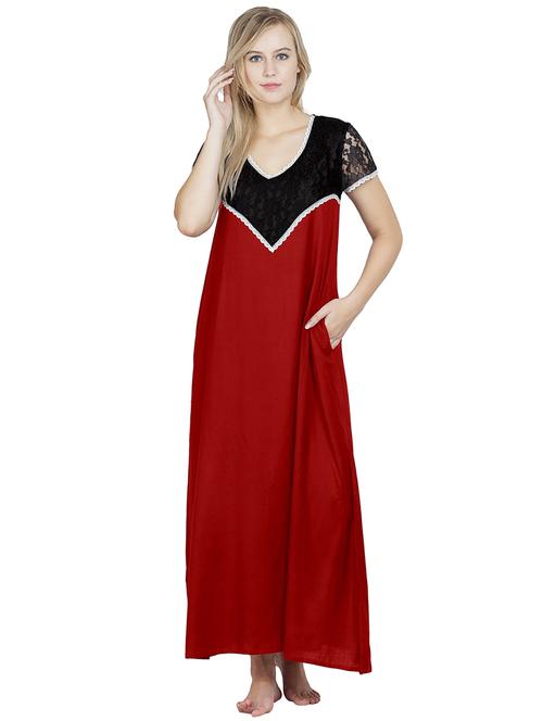 v neck solids nighty - 20033888 - Very Small Image - 1